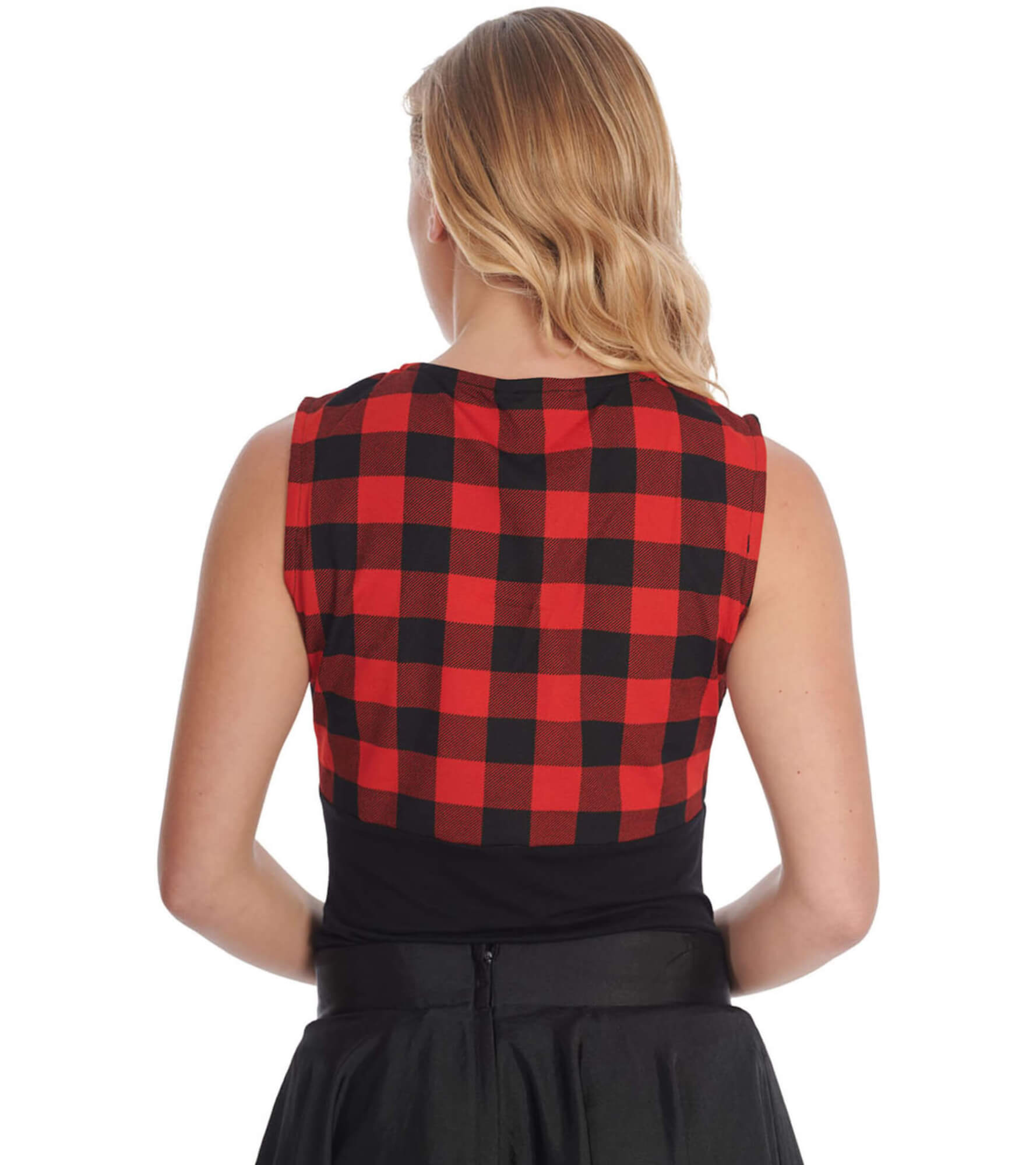 Banned Check & Cherry Skull Rockabilly Tie Front Top