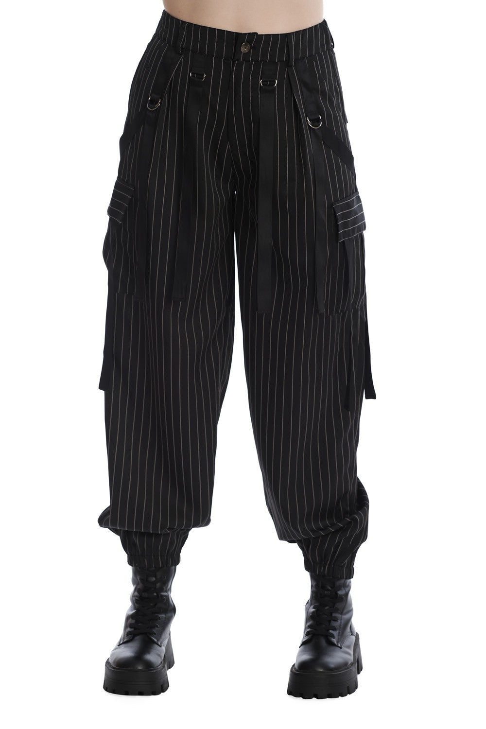 Banned Everlee Pinstripe Harem Gothic Harness Pants