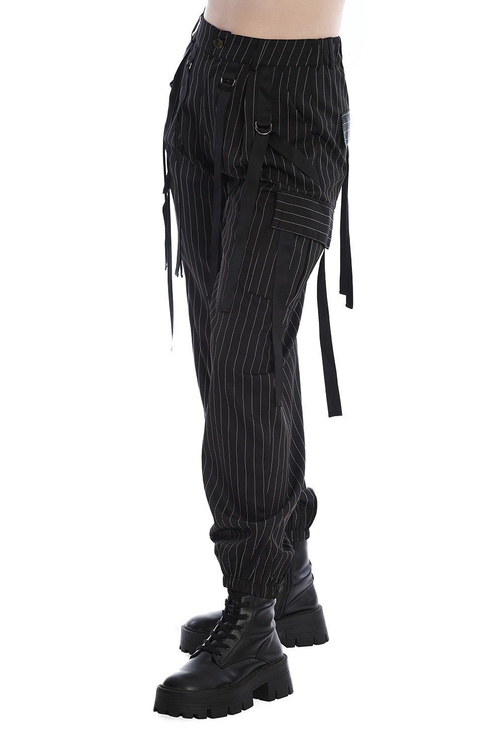 Banned Everlee Pinstripe Harem Gothic Harness Pants
