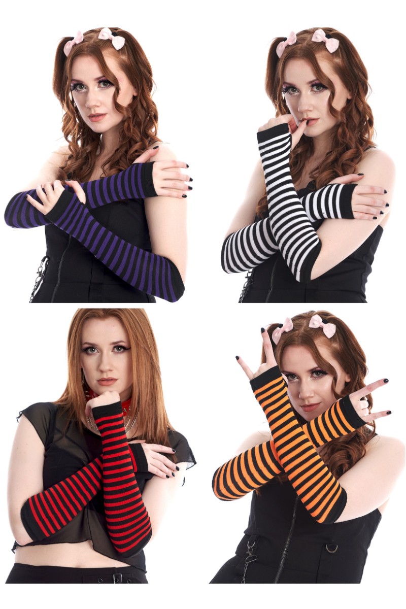 Banned Frances Gothic Stripe Knit Armwarmer Gloves