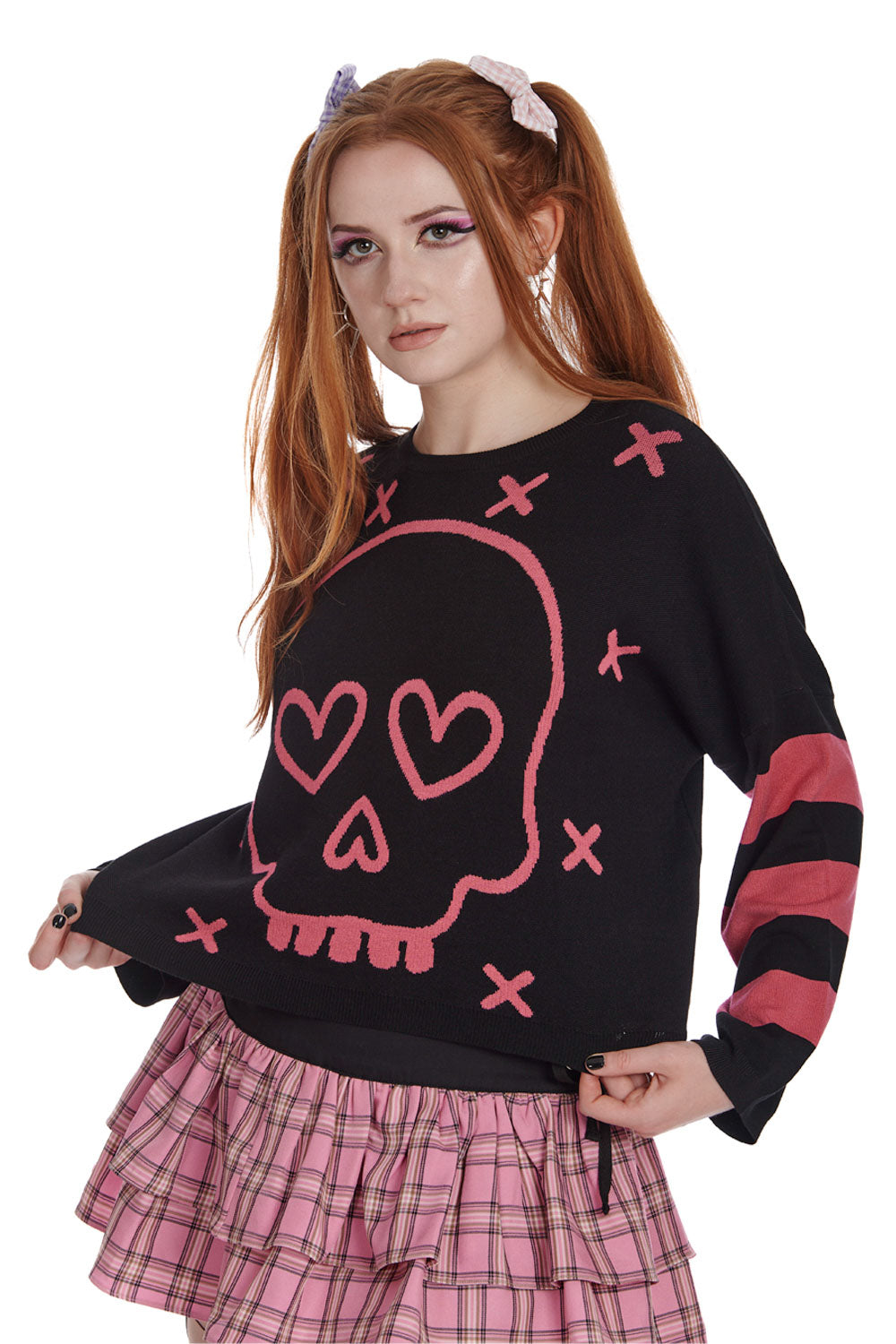 Banned Gothic Miki Knitted Love Heart Skull Jumper