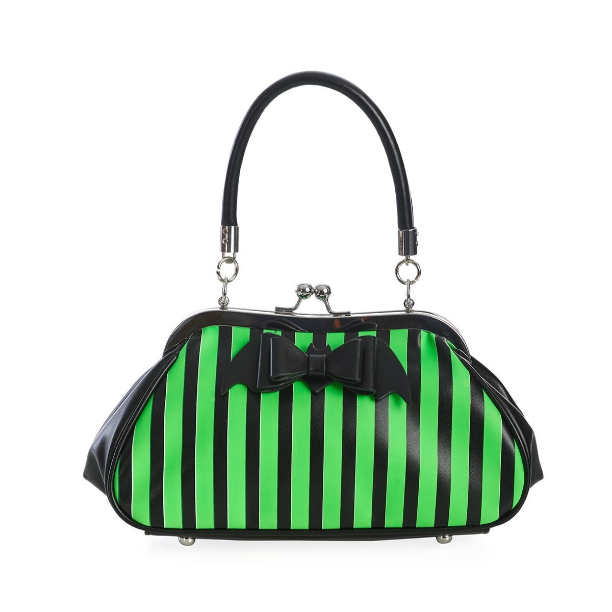 Banned Night of Mystery Stripy Gothic Bat Bow Handbag