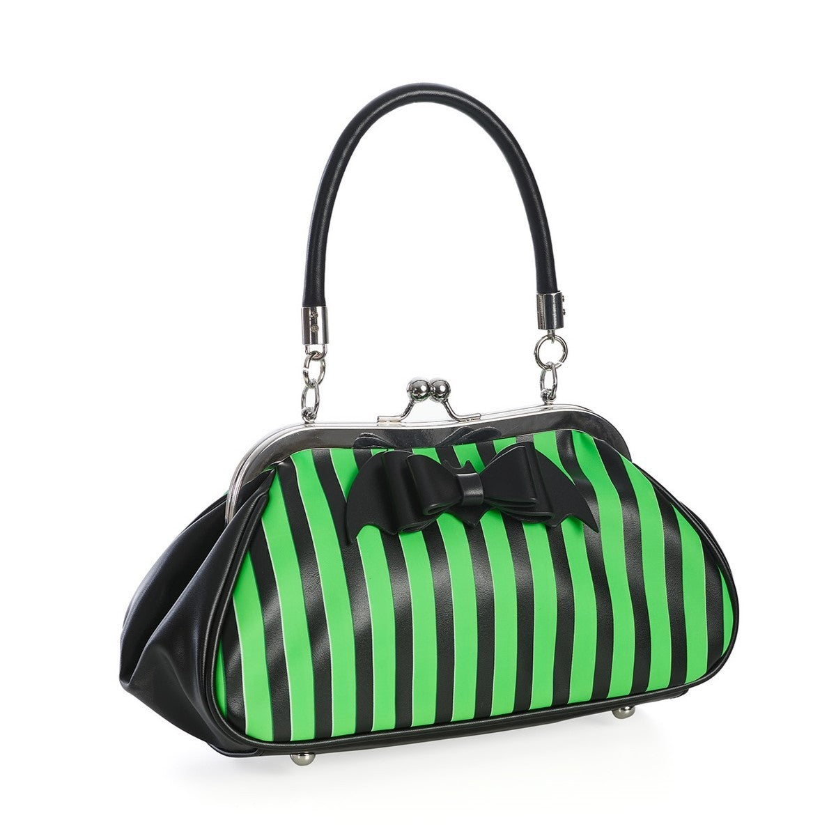 Banned Night of Mystery Stripy Gothic Bat Bow Handbag