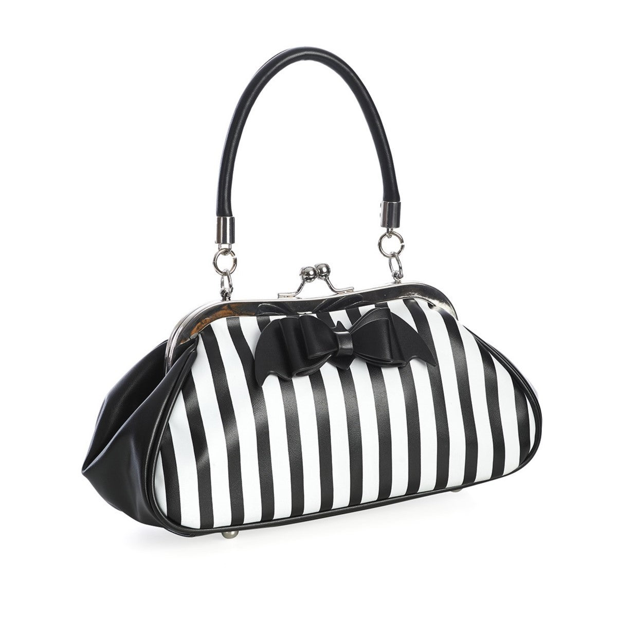 Banned Night of Mystery Stripy Gothic Bat Bow Handbag