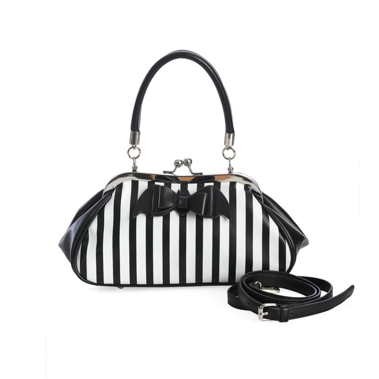 Banned Night of Mystery Stripy Gothic Bat Bow Handbag