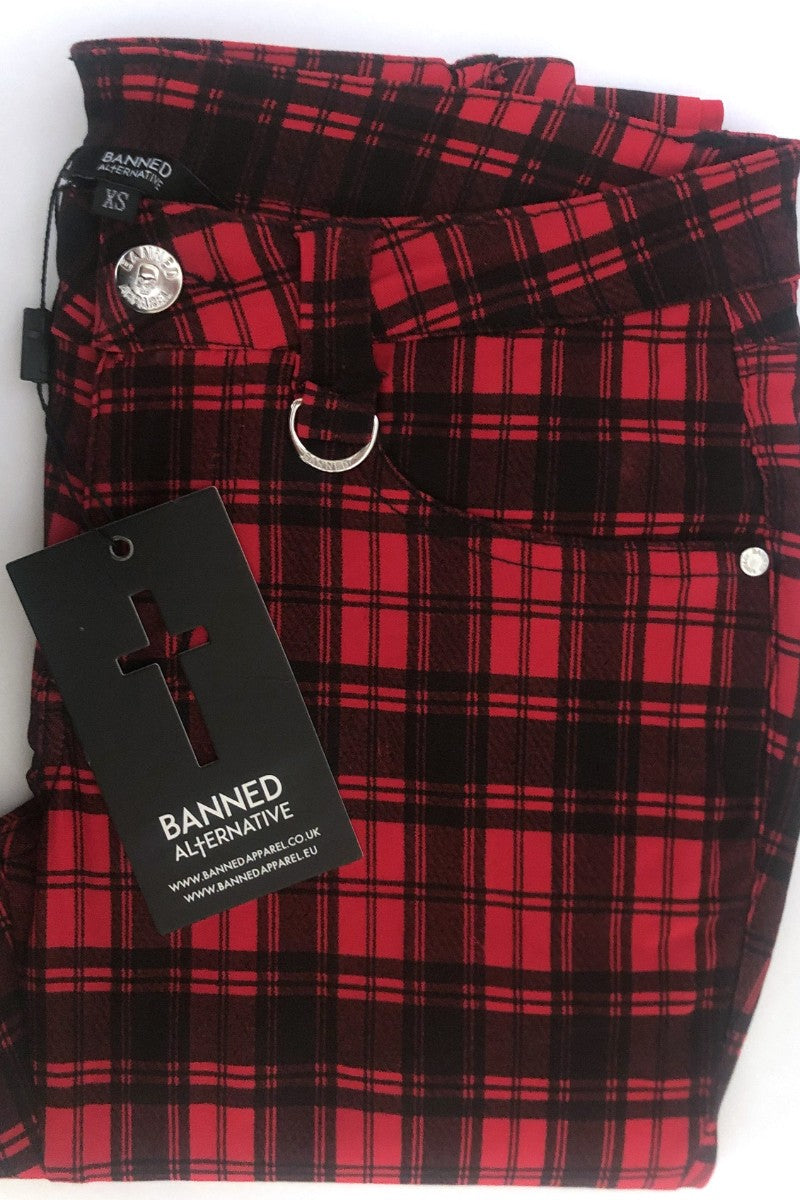 Banned Plaid Check Punk Skinny Trousers