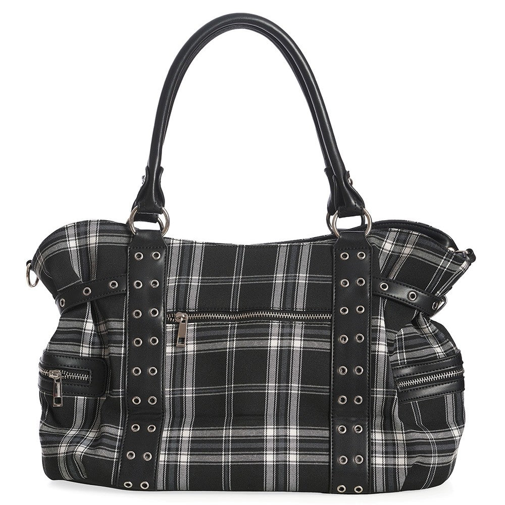 Banned Handcuff Black & White Tartan Shoulder Bag | Ro Rox | Ro