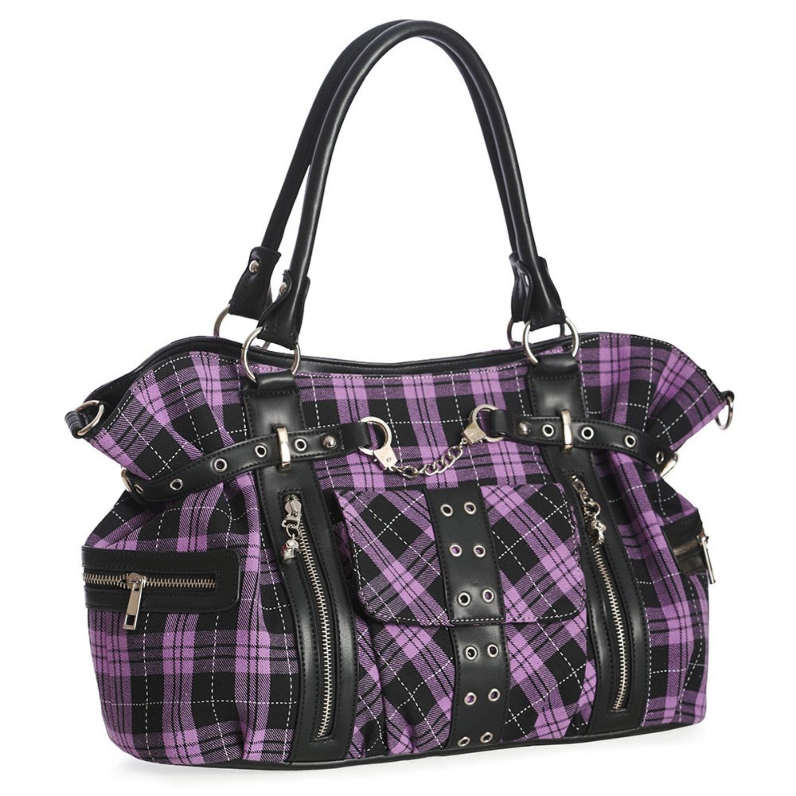 Banned Rise Up Gothic Handcuff Punk Bag, Purple