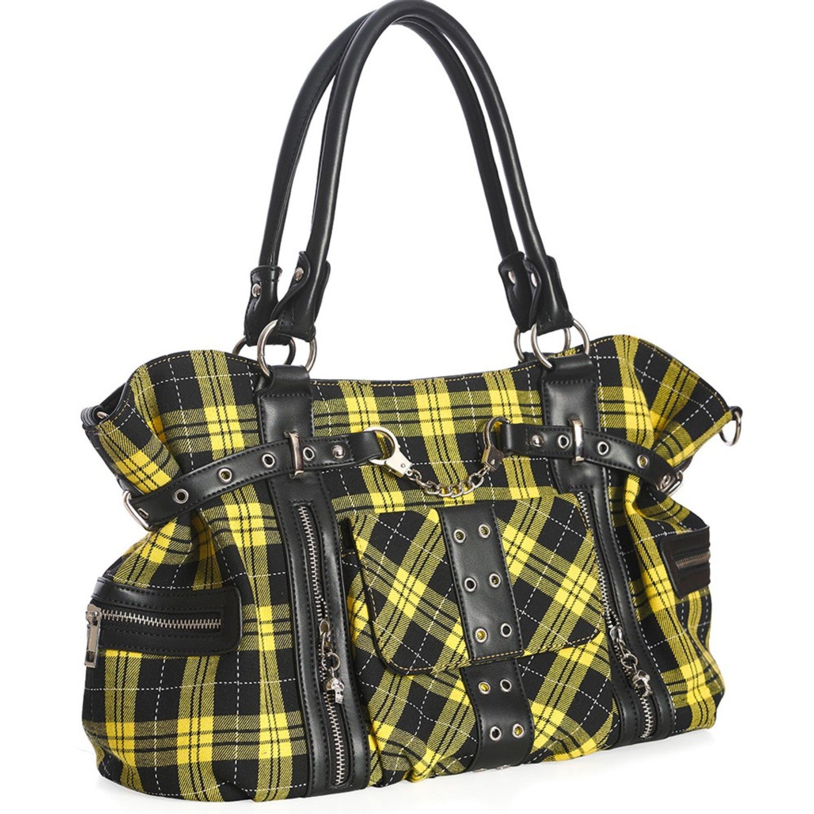 Banned Rise Up Gothic Handcuff Punk Bag, Yellow