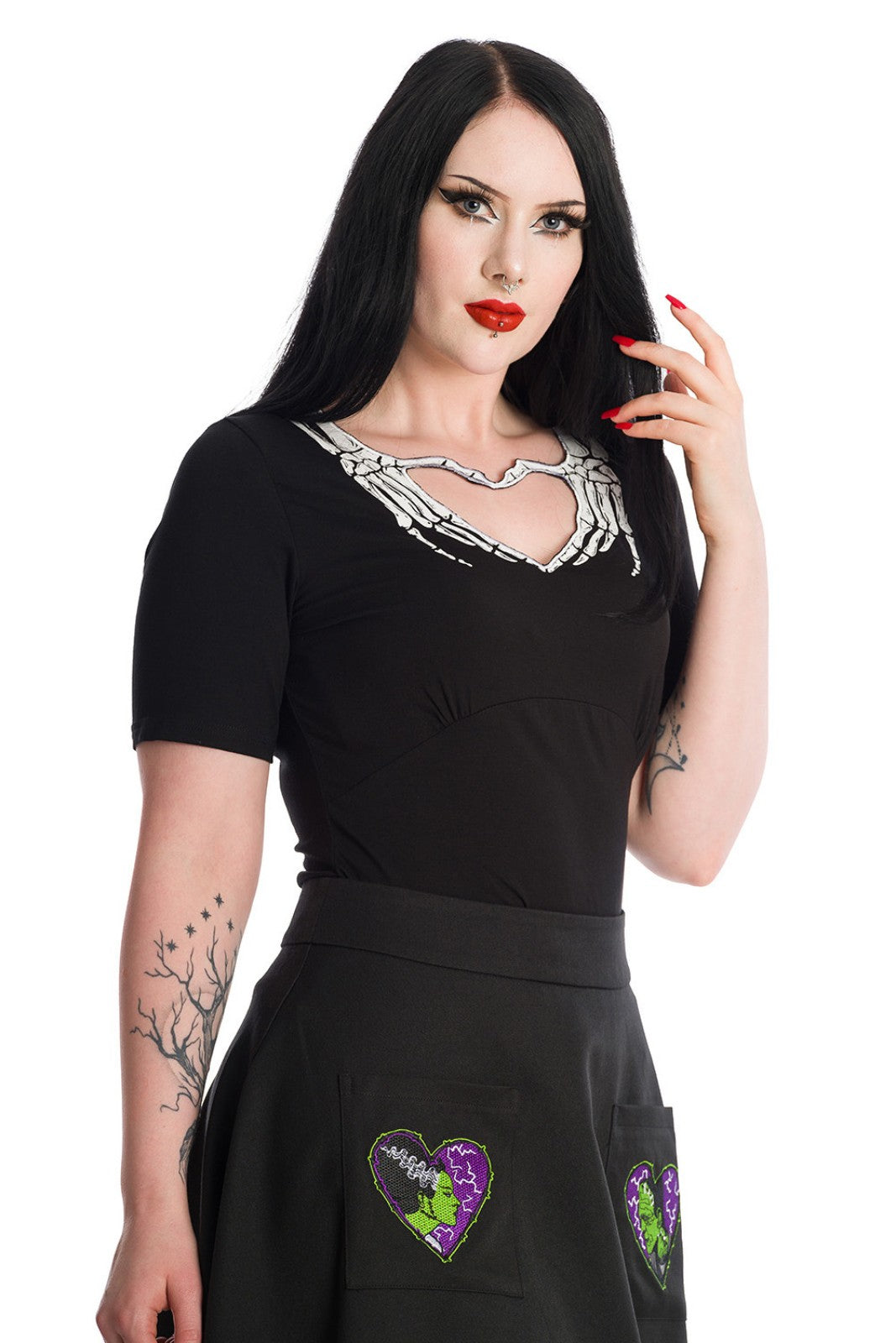 Banned Skeleton Heart T-shirt Cut-Out Underbust Gothic Alternative Keyhole Top
