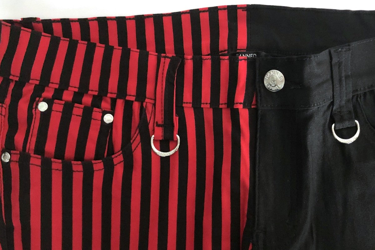 Banned Punk Split Leg Pants Half Striped Half Black Skinny Trousers Ro Rox