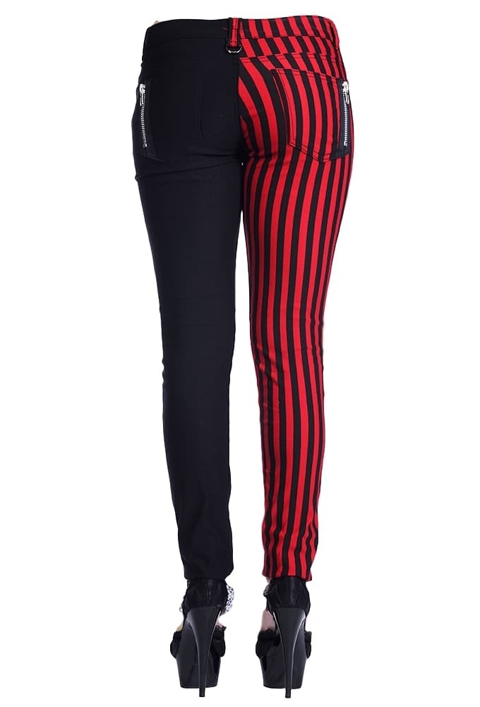 Banned Punk Split Leg Pants Half Striped Half Black Skinny Trousers Ro Rox