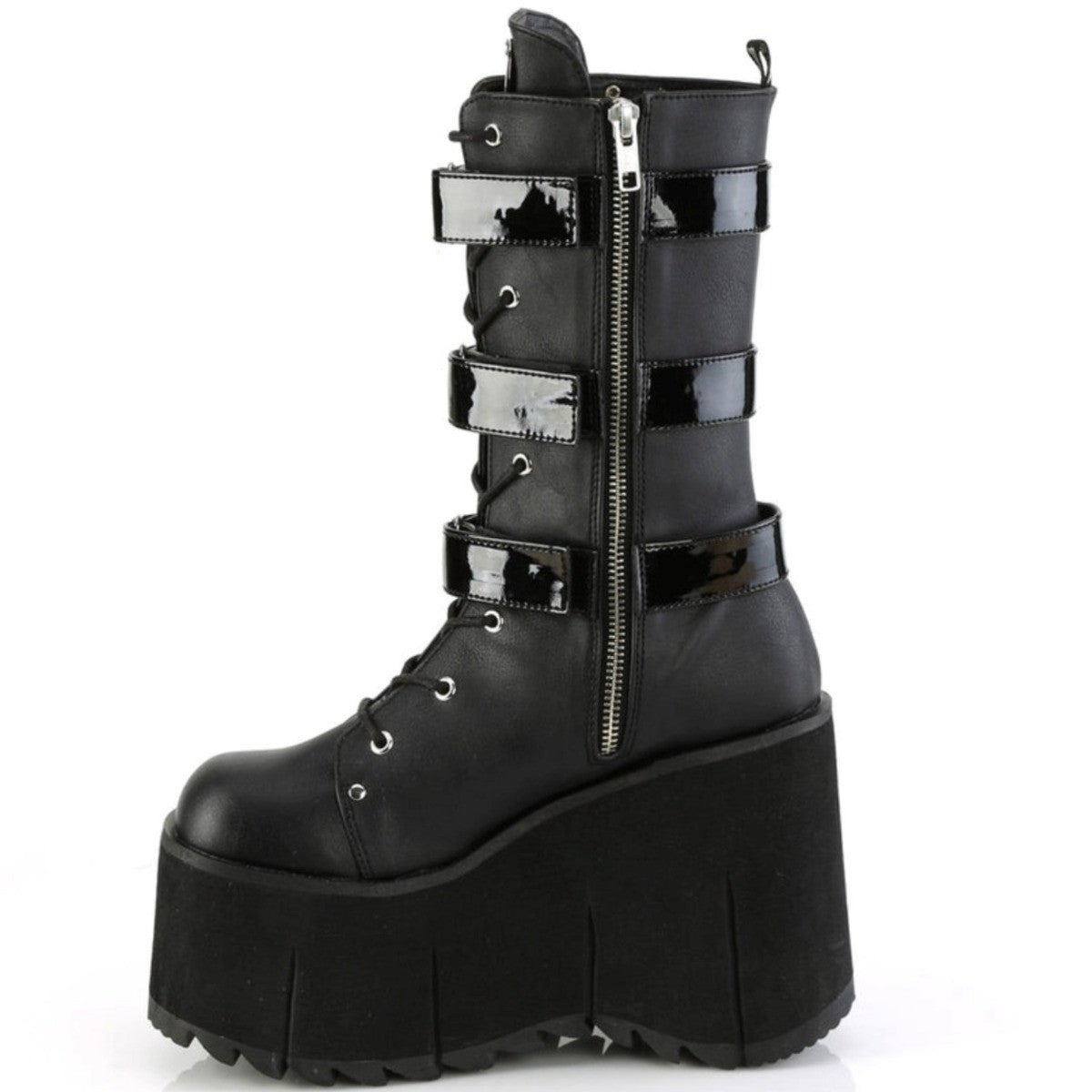Demonia Kera 110 Gothic Platform Harness Buckle Mid Calf Boots