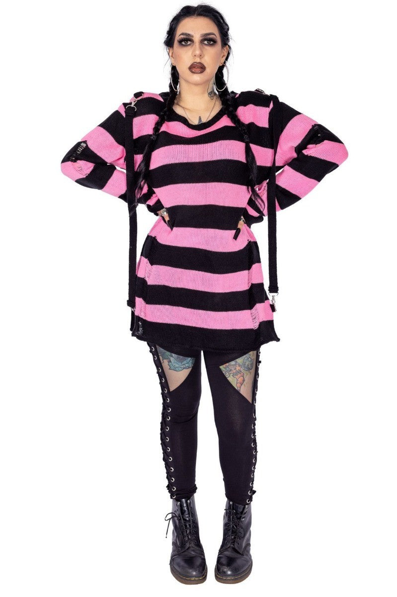 Heartless Oriana Wide Stripe Harness Grunge Jumper, Pink