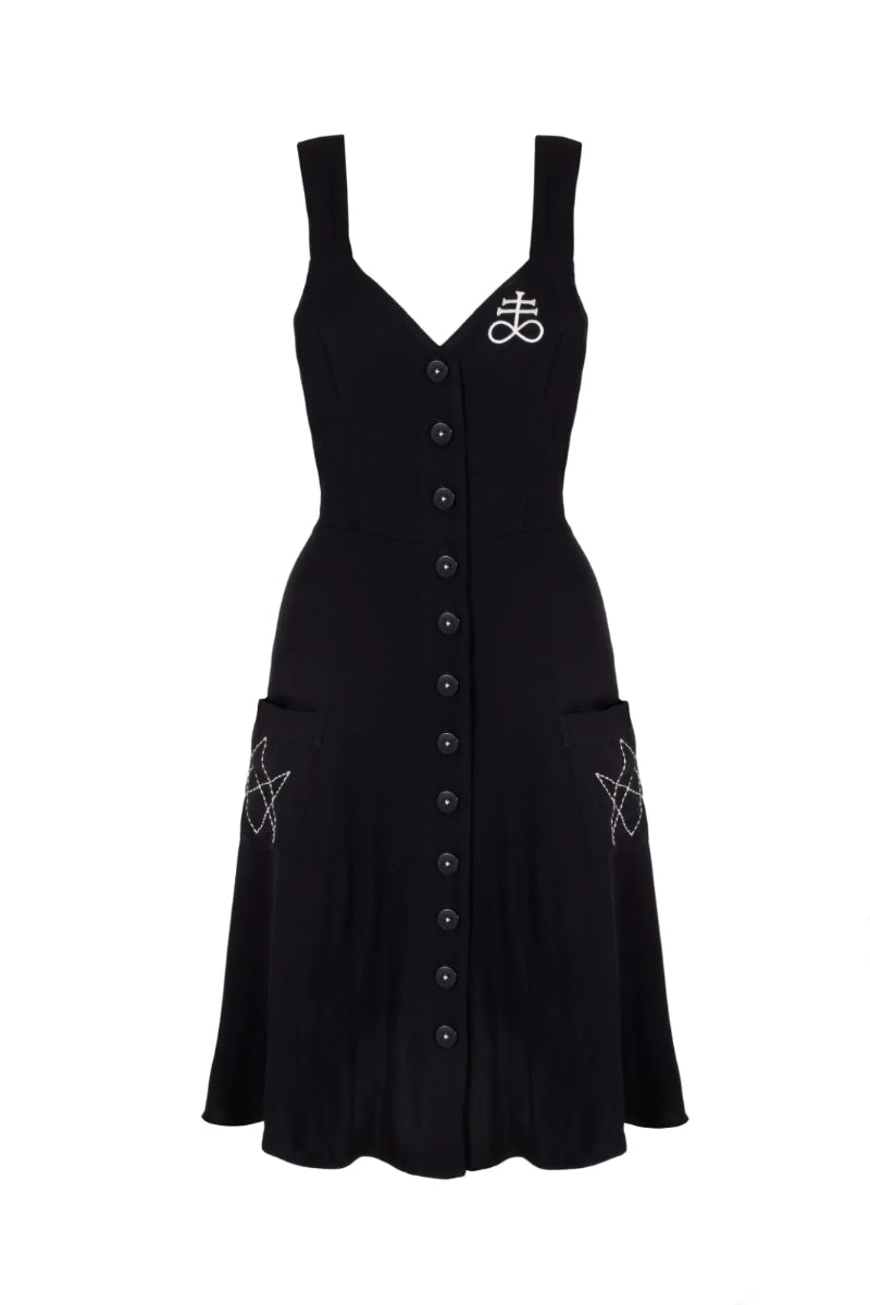 Hell Bunny Destroya Embroidery Gothic Knee Dress