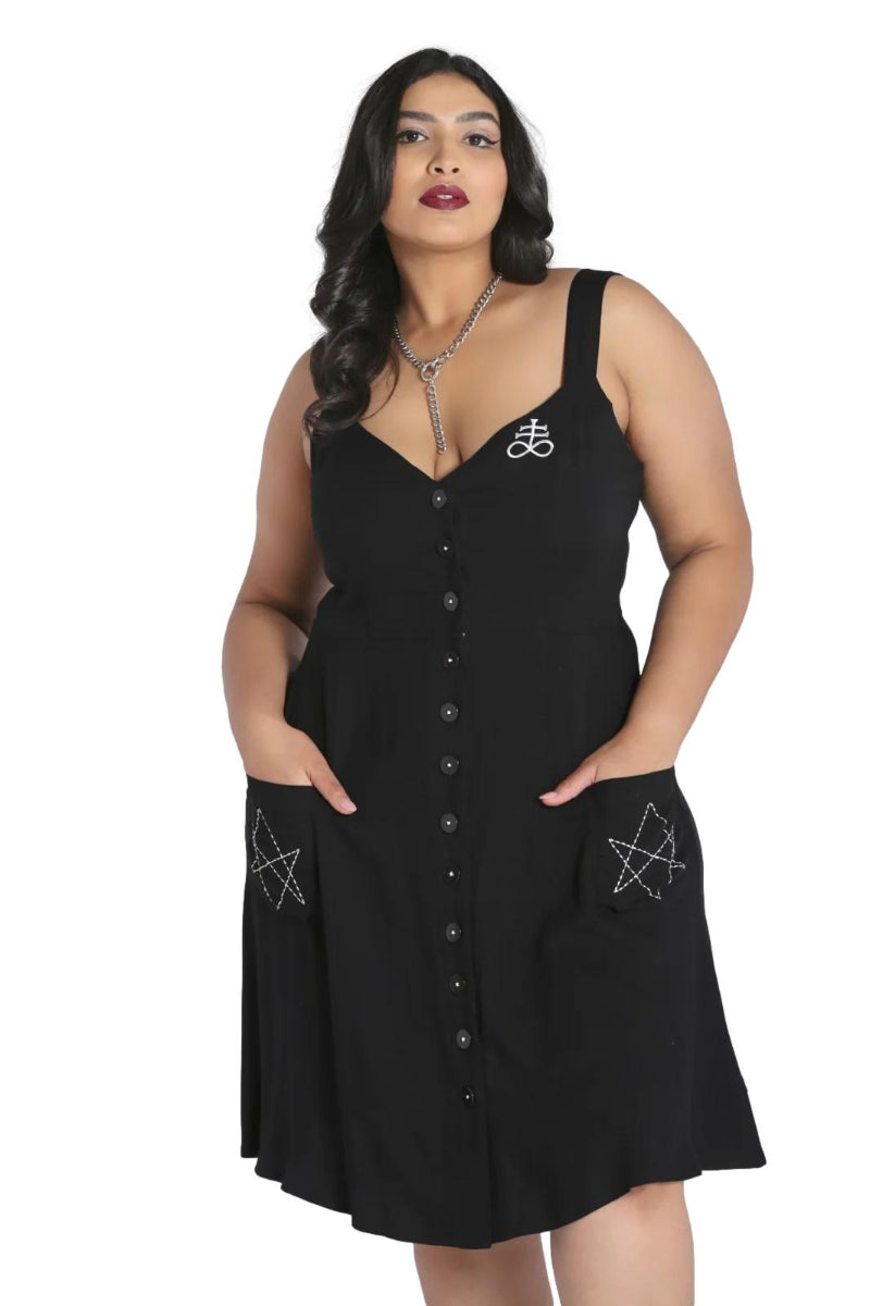 Hell Bunny Destroya Embroidery Gothic Knee Dress