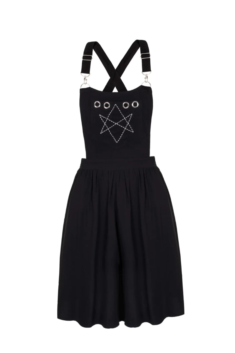 Hell Bunny Destroya Embroidery O-Ring Gothic Pinafore Dress