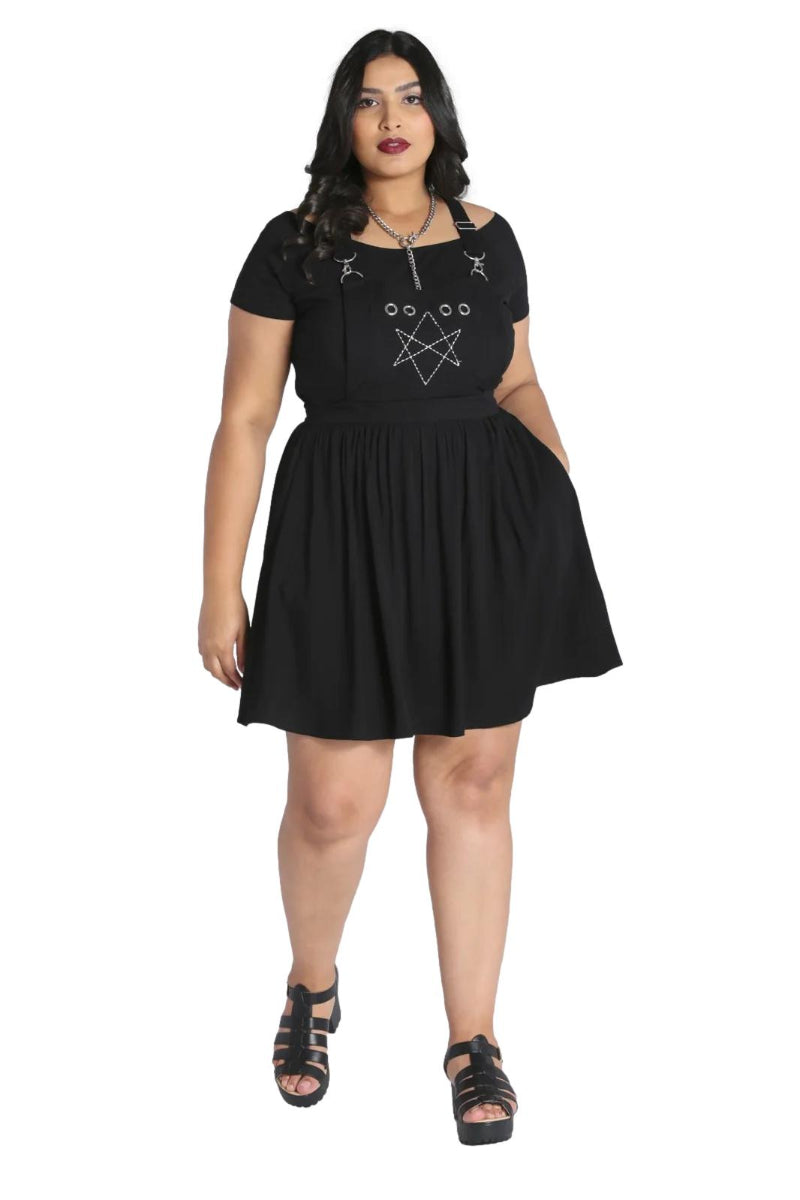 Hell Bunny Destroya Embroidery O-Ring Gothic Pinafore Dress