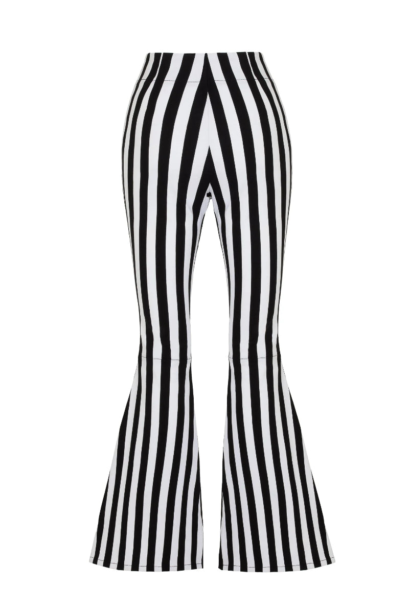 Hell Bunny Gaspar Black White Stripe Gothic Flared Pants