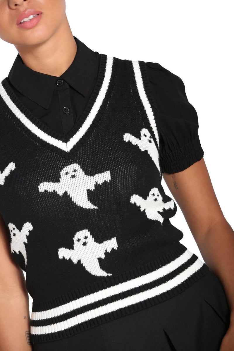 Hell Bunny Knitted Cotton Gothic Ghost Vest