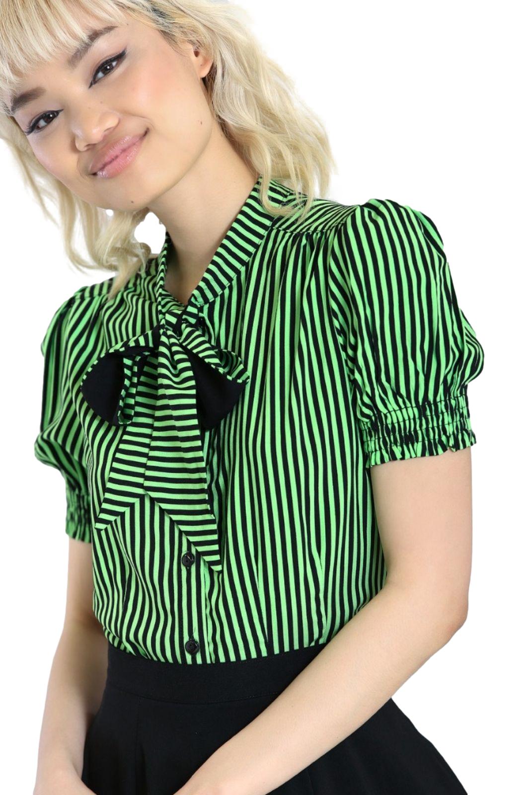 Hell Bunny Gothic Humbug Bowtie Striped Blouse