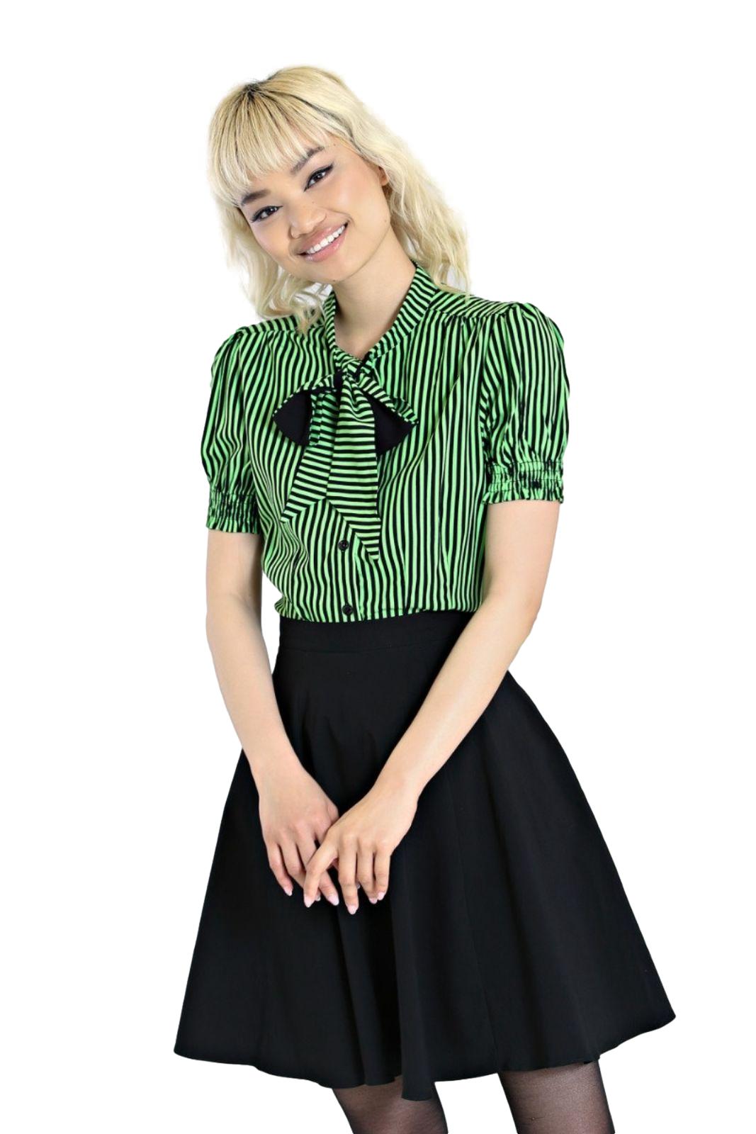 Hell Bunny Gothic Humbug Bowtie Striped Blouse