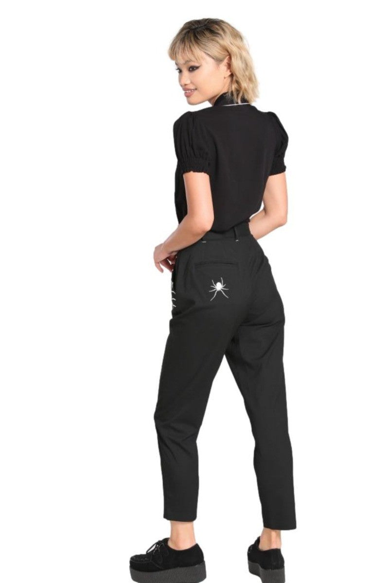 Hell Bunny Miss Muffet Cobweb Cropped Tapered Trousers