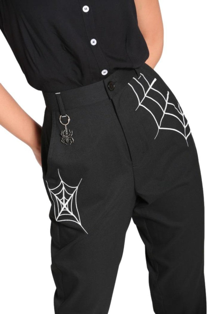 Hell Bunny Miss Muffet Cobweb Cropped Tapered Trousers