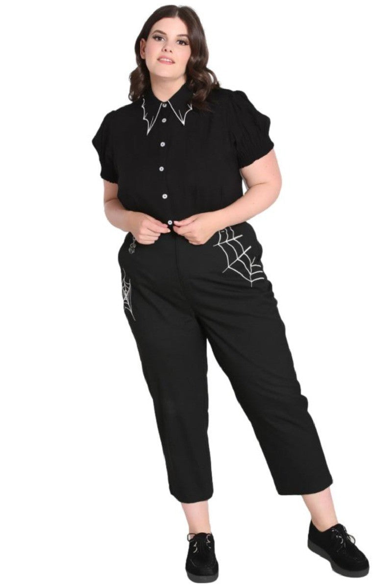 Hell Bunny Miss Muffet Cobweb Cropped Tapered Trousers