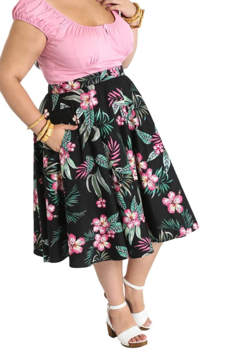 Hell Bunny Kalani 1950s Flower Printed Restro Swing Skirt