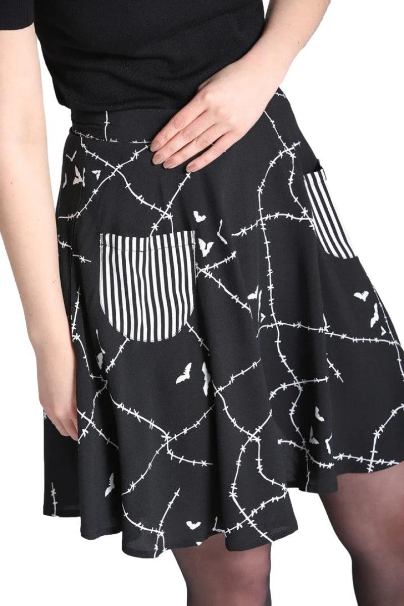 Hell Bunny Stitches Mini Skirt Gothic Contrast Bat & Pockets