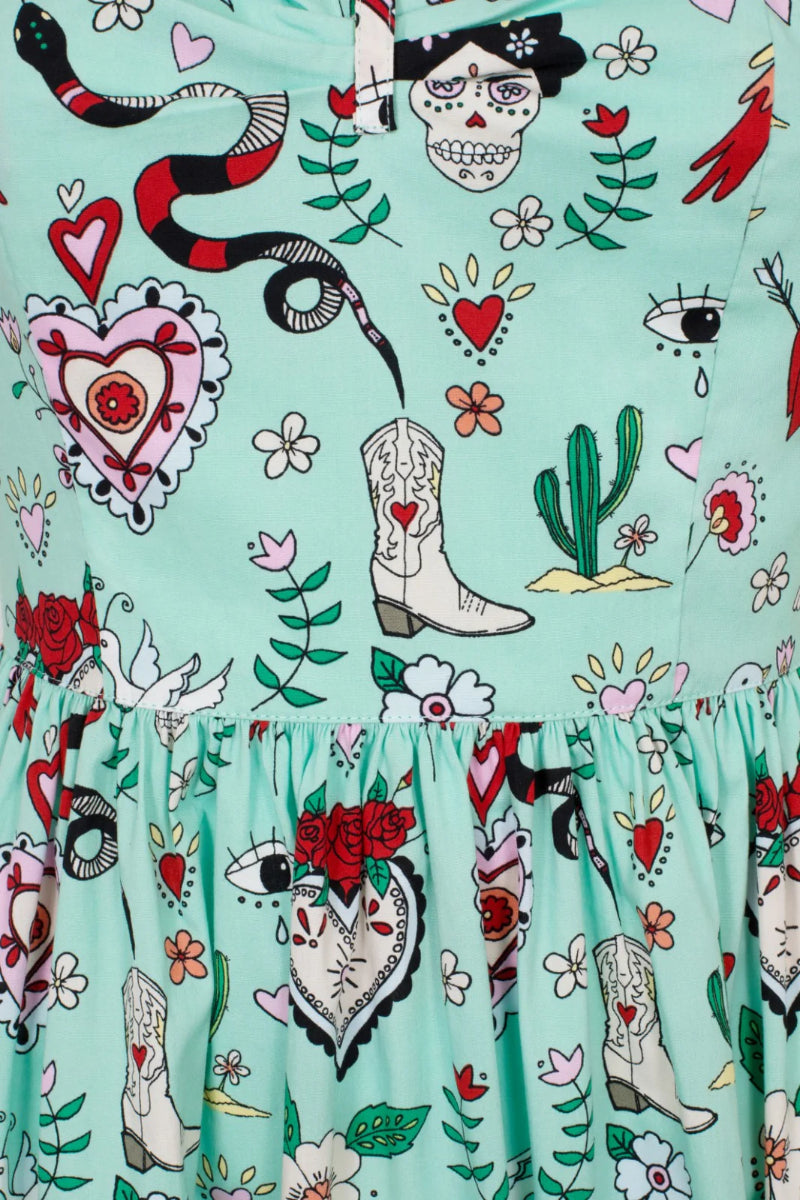 Hell Bunny Tijuana Gothic Midi Floral Snake Heart Dress