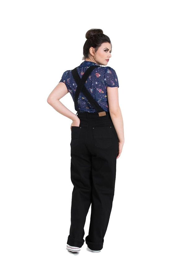 Hell Bunny Apple Pie Dungarees Black