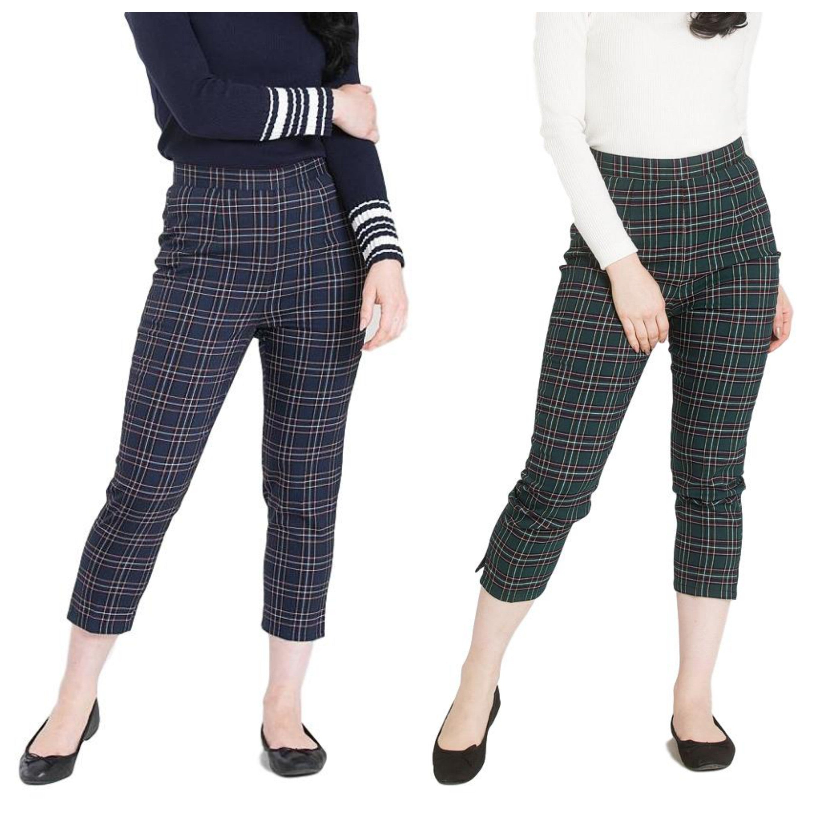 Allegra K Women's Vintage Tartan Plaid Pants Elastic Waist Straight Long  Trousers X-Small Brown Beige at Amazon Women's Clothing store
