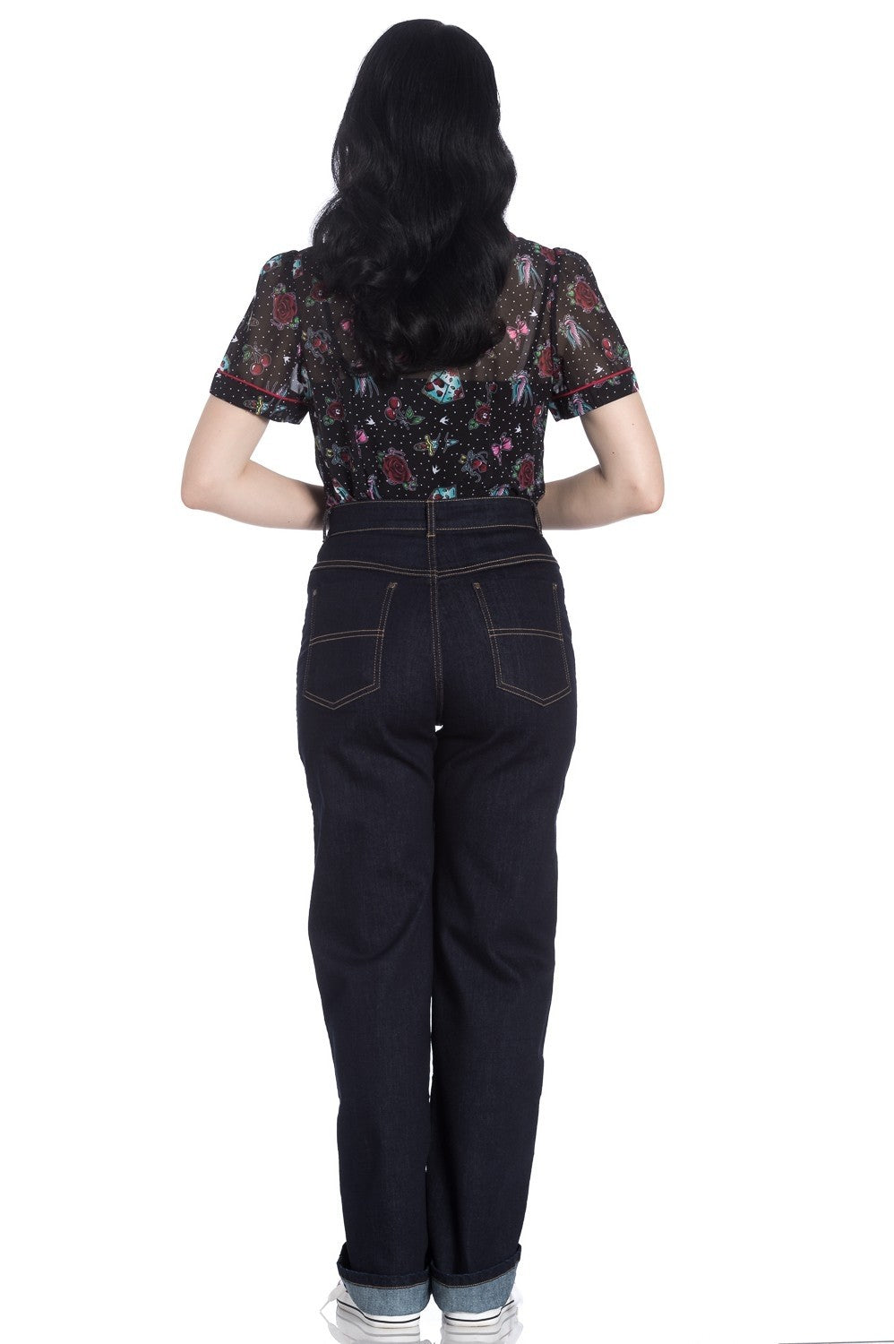 Hell Bunny Weston Denim Jeans Trousers, Navy Blue
