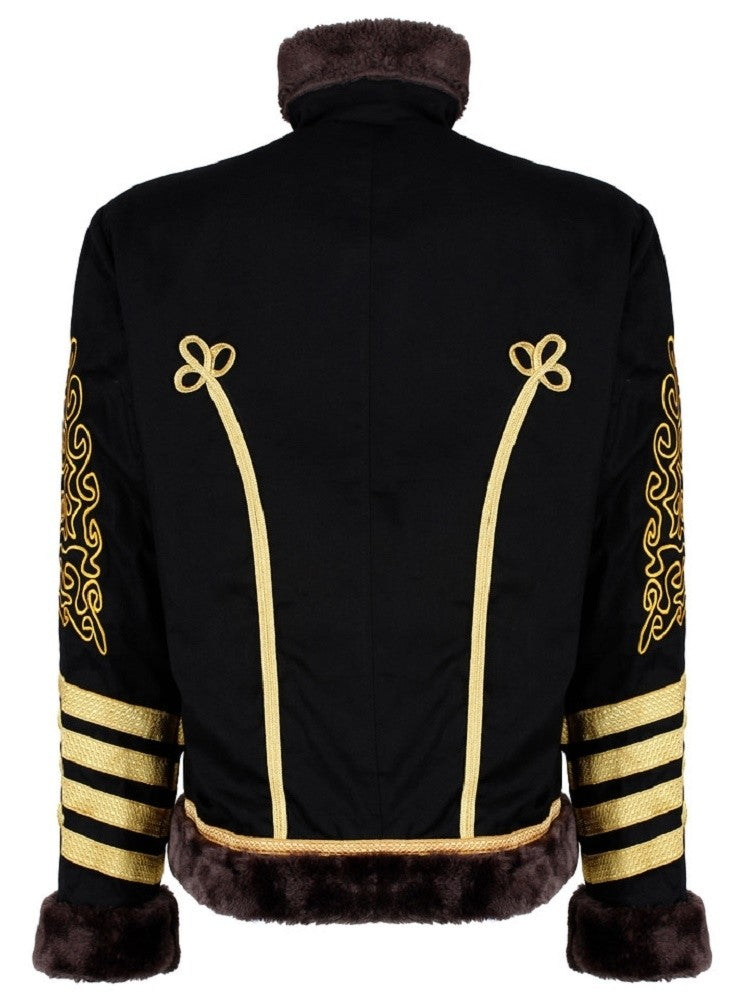 Jimi Military Parade Jacket Black Gold Faux Fur