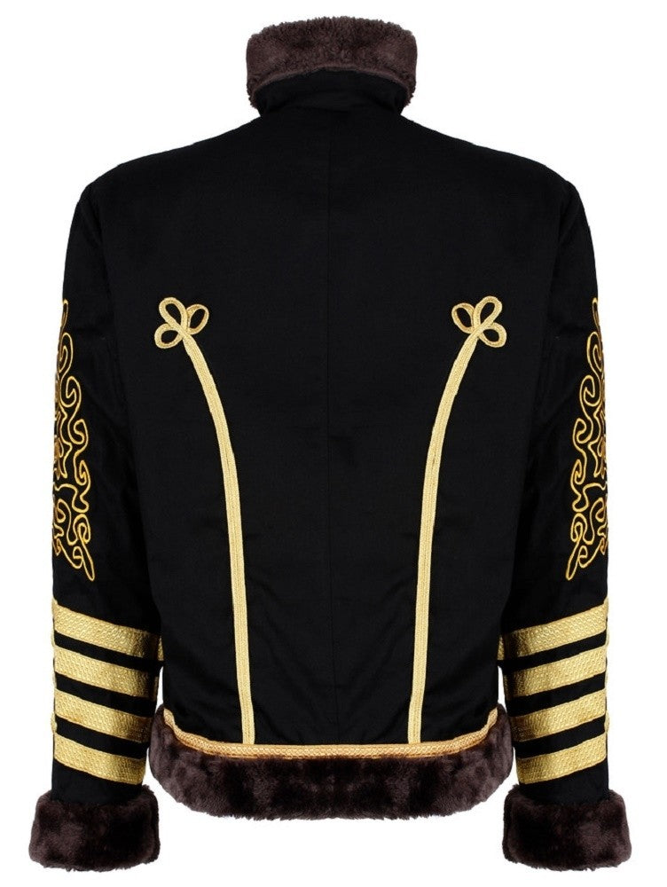 Jimi Military Parade Jacket Black & Gold Faux Fur