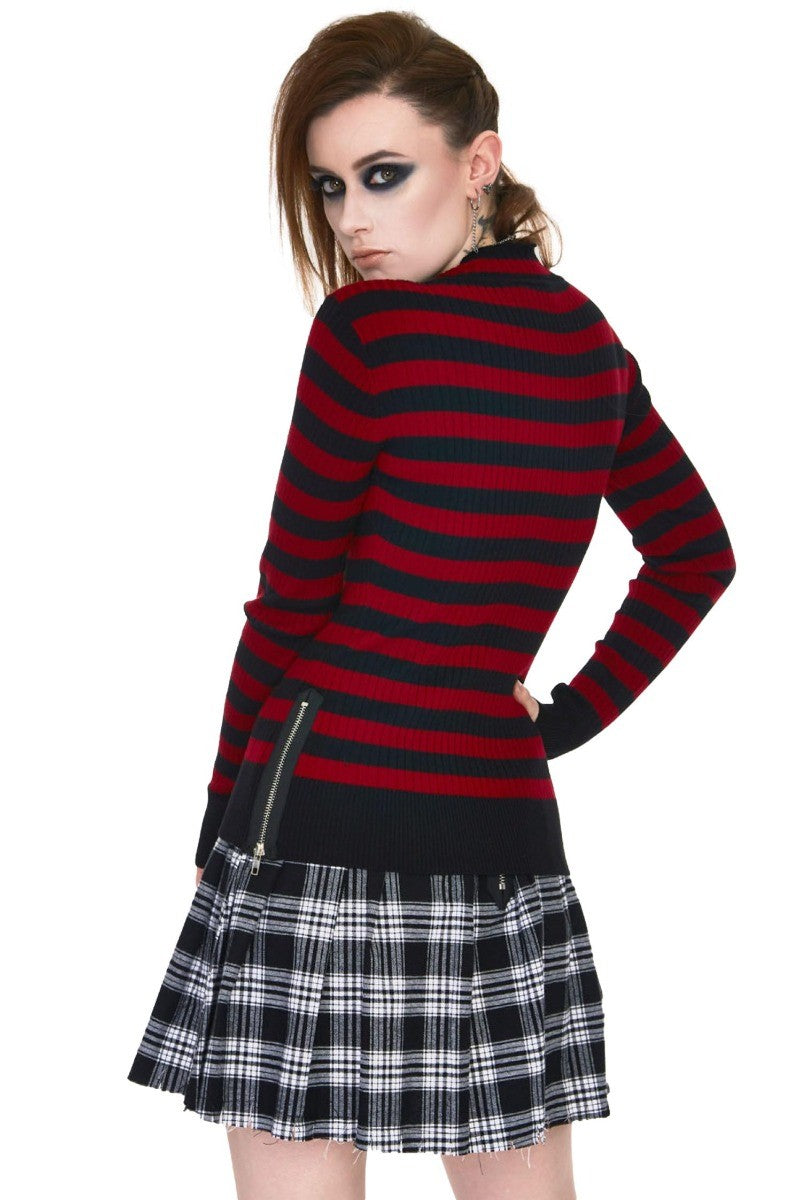 Jawbreaker Menace Stripe Ribbed Sweater Gothic Punk Jumper, Black & Red