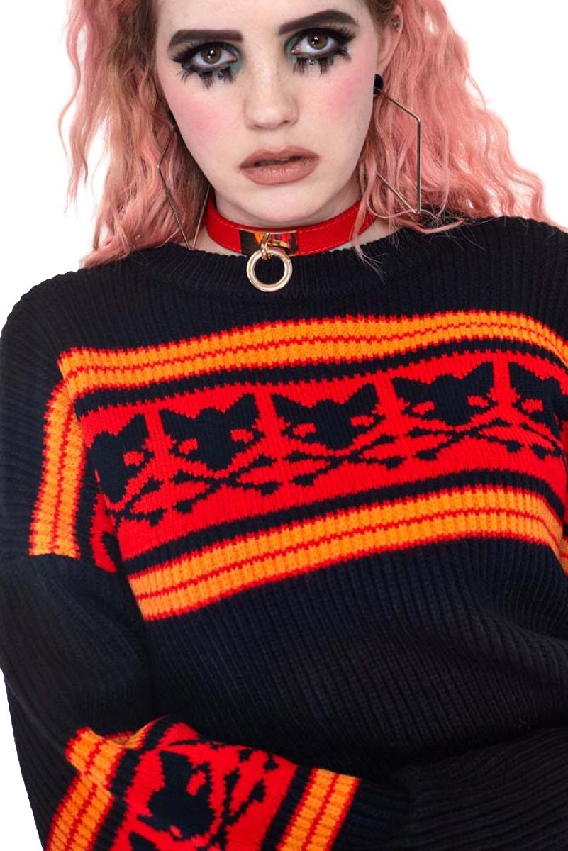 Jawbreaker Hell Kitten Intarsia Knitted Gothic Jumper