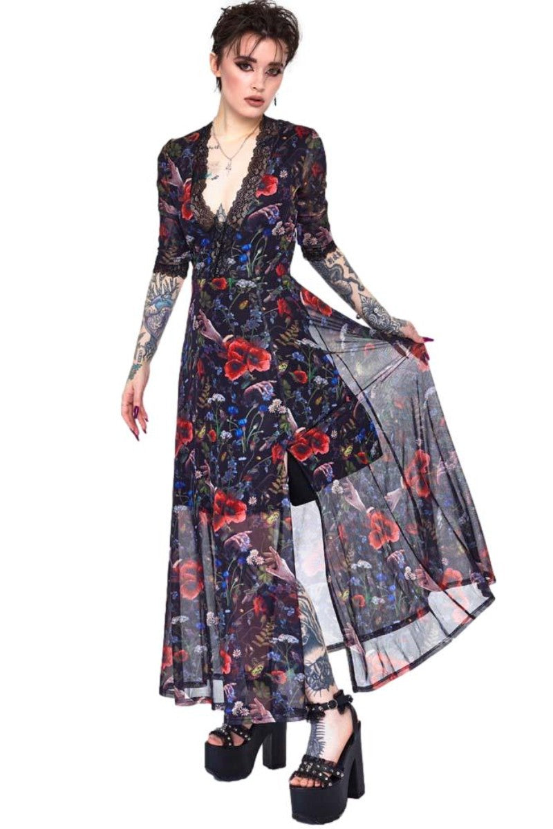 Jawbreaker Night Meadow Lace Trim Maxi Gothic Layered Dress
