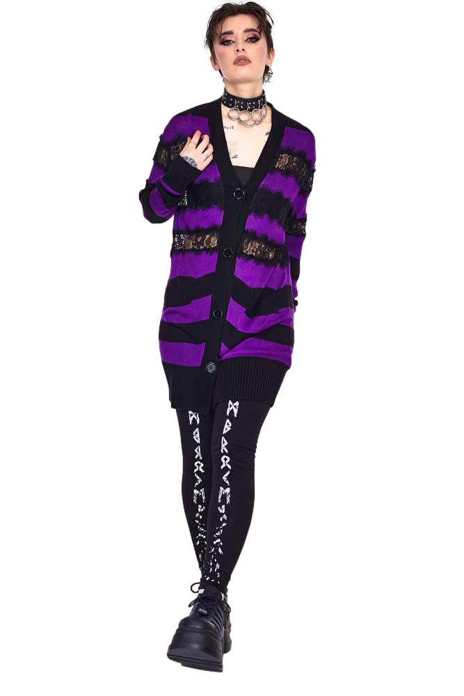 Jawbreaker Oversized Purple Stripe Black Lace Cardigan
