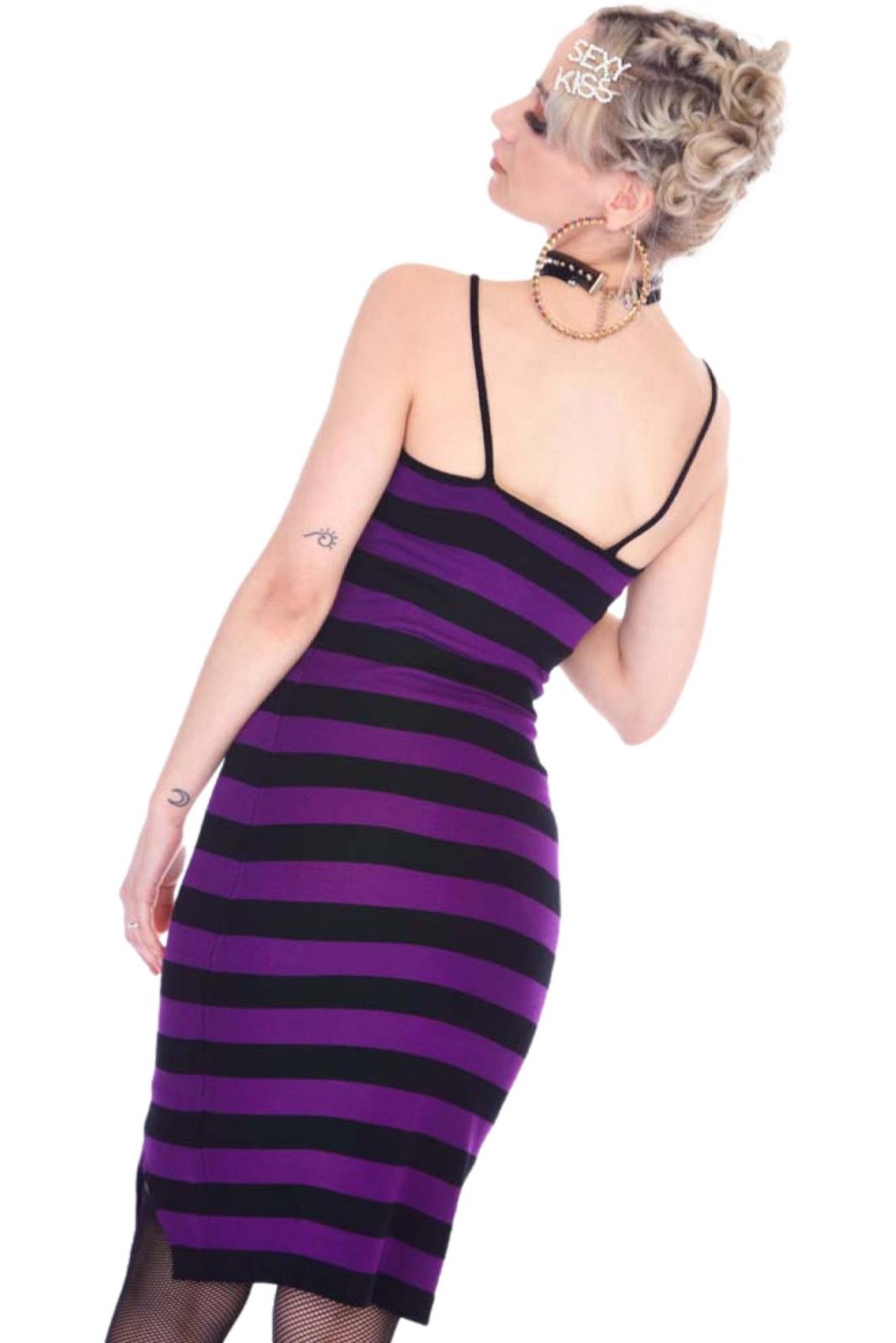 Jawbreaker Purple Stripe Bodycon Strappy Dress Grunge Gothic