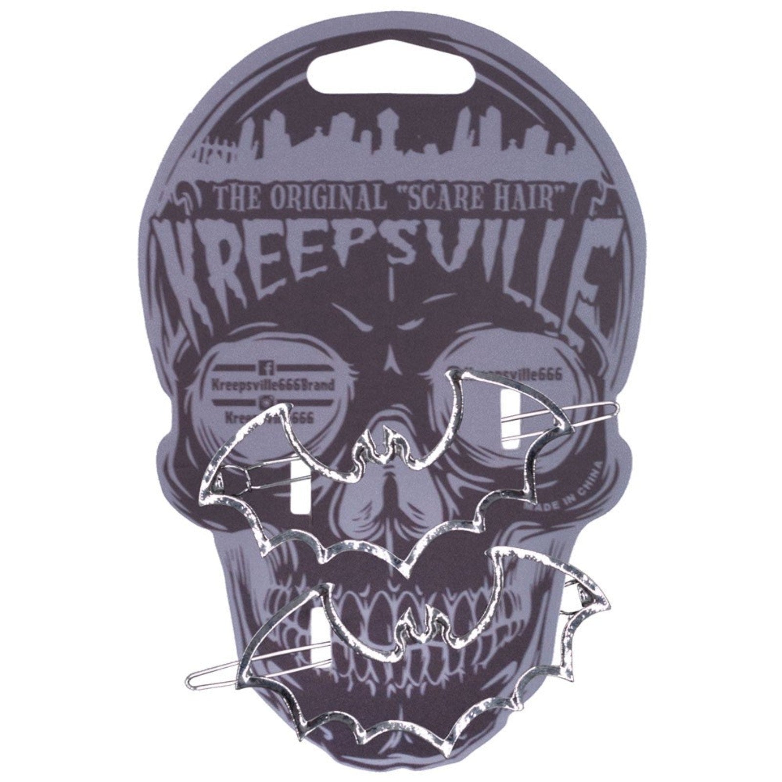 Kreepsville 666 Silver Bat Outline Gothic Hair Slides