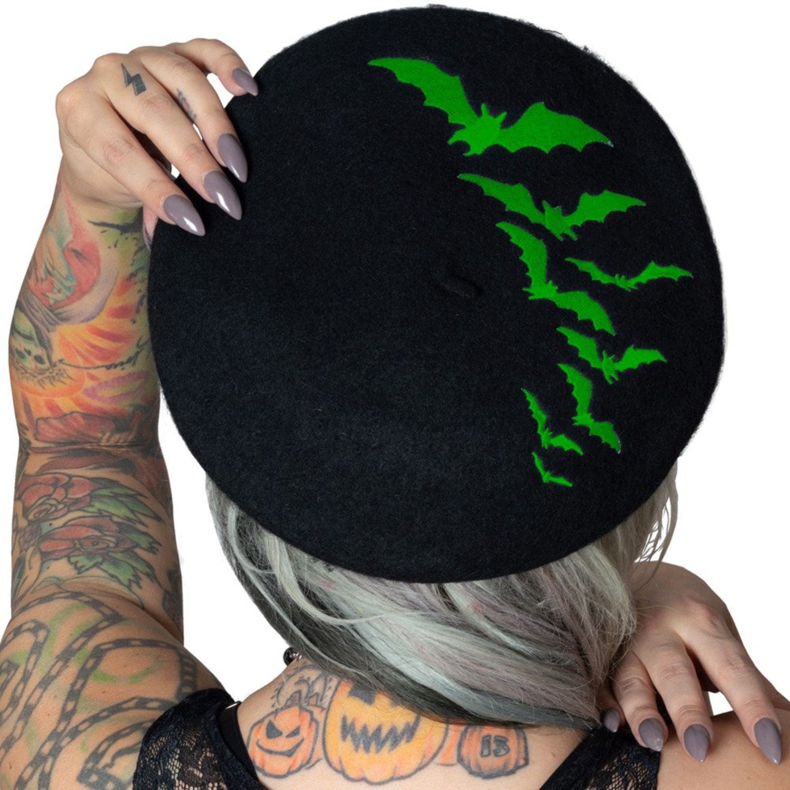 Kreepsville 666 Bat Repeat Green Beret Hat Gothic Accessory