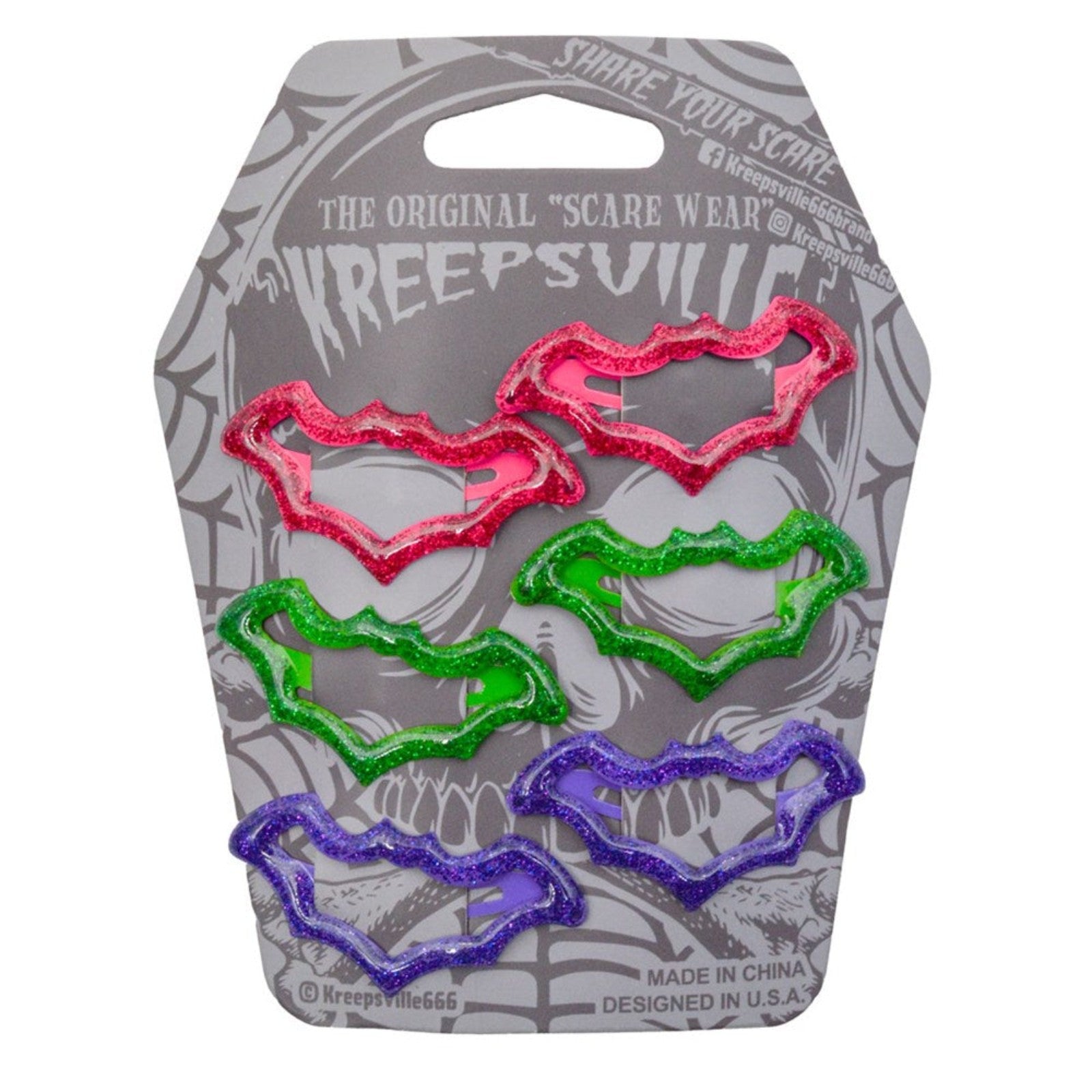 Kreepsville 666 Multi Coloured Bat Snap Gothic Hair Slides