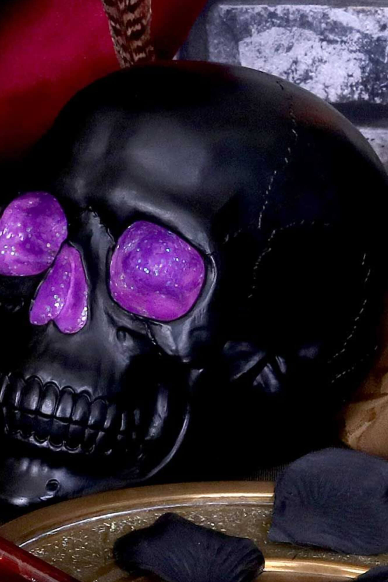 Nemesis Now Geode Skull Black Purple Gothic Glitter Figurine
