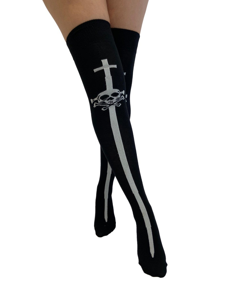 Pamela Mann Over The Knee Socks with Skull and Sword