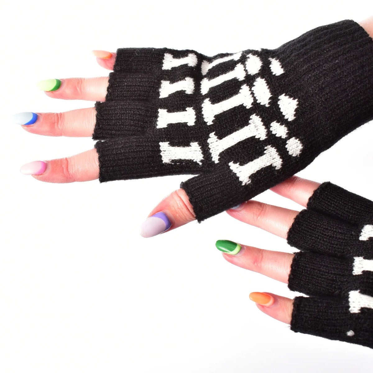 Poizen Industries Goth Fingerless Skeleton Bone Gloves