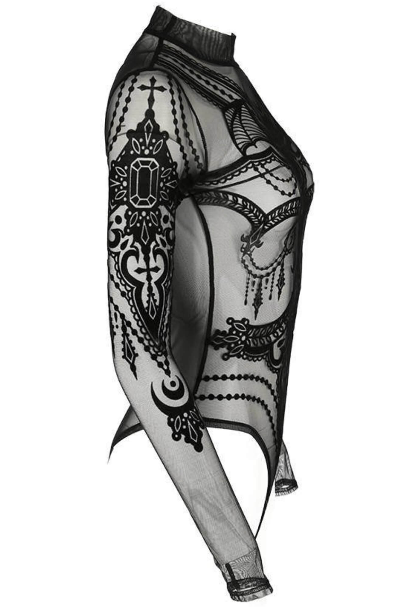Restyle Jewel Bat Mesh Sexy Sheer Gothic Crescent Bodysuit