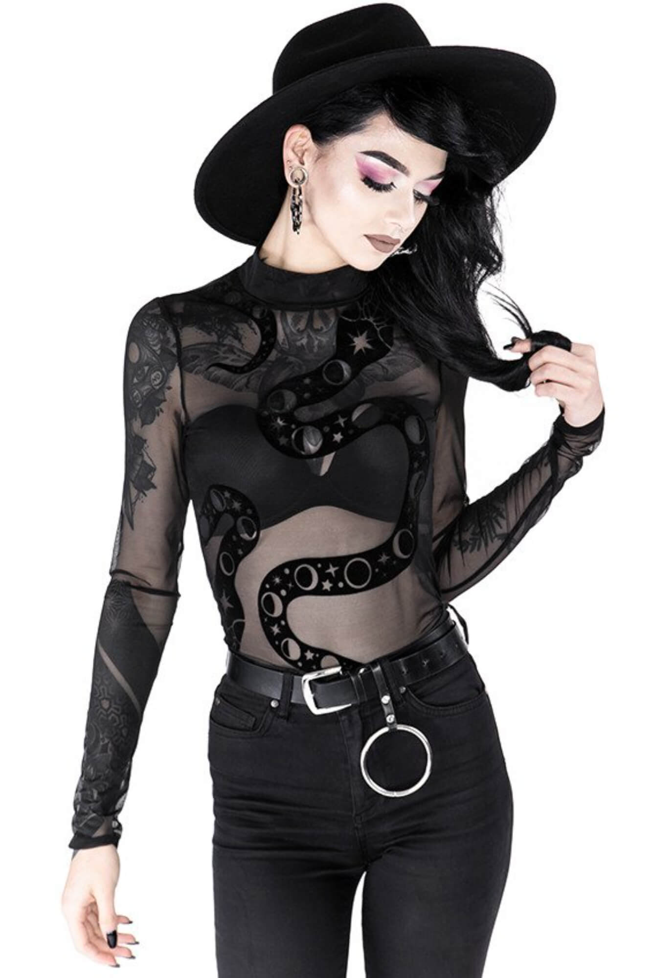 Restyle Black Gothic Snake Mesh Sexy Sheer Serpent Bodysuit